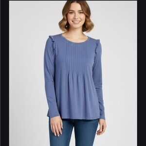 Aerie Indigo Long Sleeve Ruffle Top